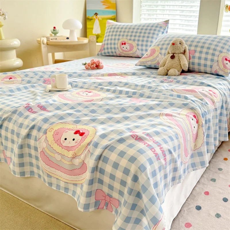 1pc Washed Cotton Flat Bed Sheets Single/Queen/King Size Bed Cover for Double Bed Flower Printed Soft Bed Sheets Top Sheets Set