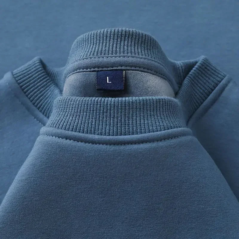 600G Pure Cotton Plush Thickened Sweatshirt Thin Plush Heavyweight Solid Round Neck Sweater Autumn Winter Warm Sweater
