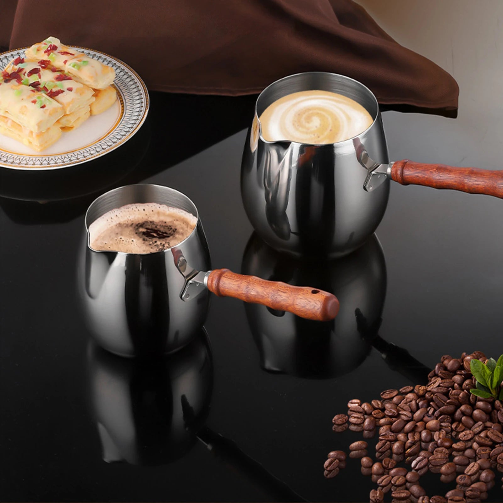 Turkish Coffee Pot Stainless Steel Coffee Maker with Long Handle Long Handle Coffee Moka Pot Kitchen Tools