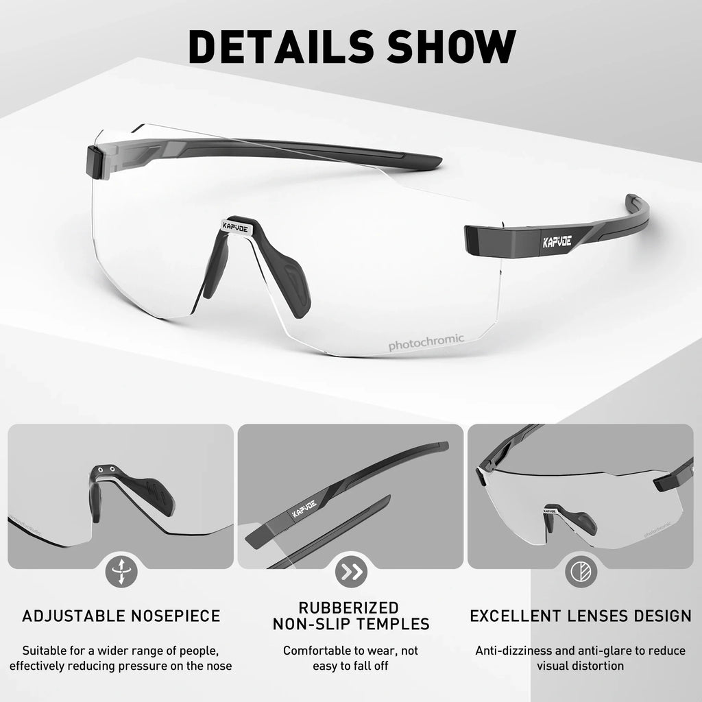 Kapvoe Rimless Photochromic Cycling Glasses UV400 Running Sunglasses Lightweight