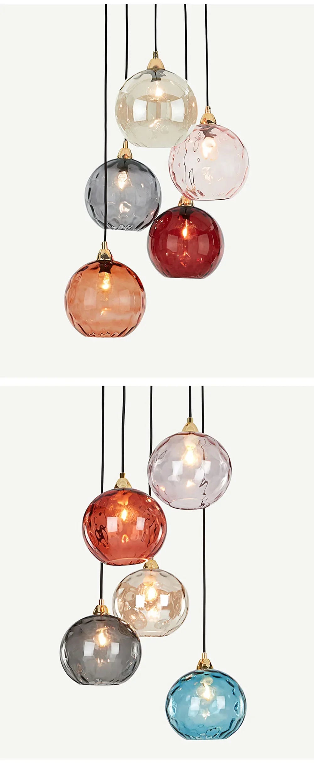Modern Colored Glass Ball Lustre Pendant Lights Nordic Water Grain Restaurant Kitchen Hanging Light Fixture Bedroom Bedside Lamp