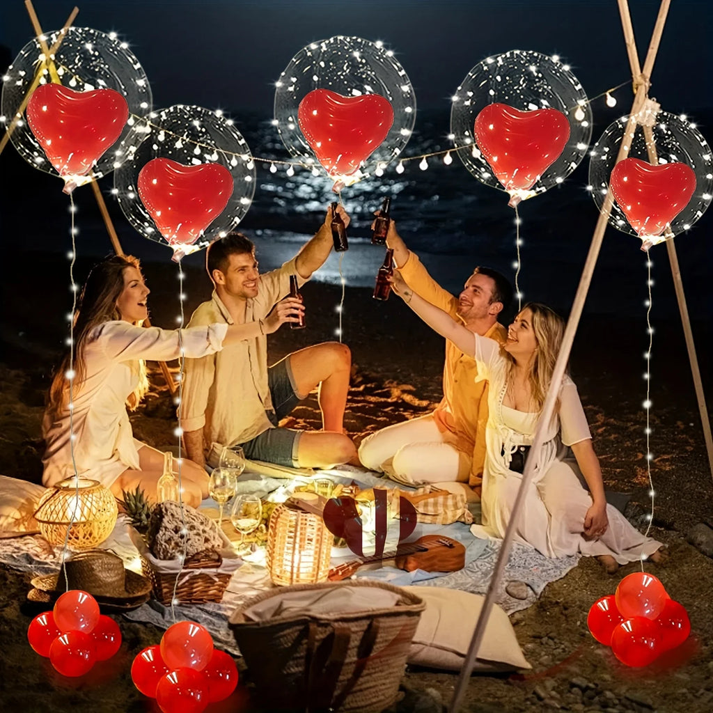LED luminous light string (excluding battery) transparent bobo balloon red heart-shaped latex balloon luminous party decoration