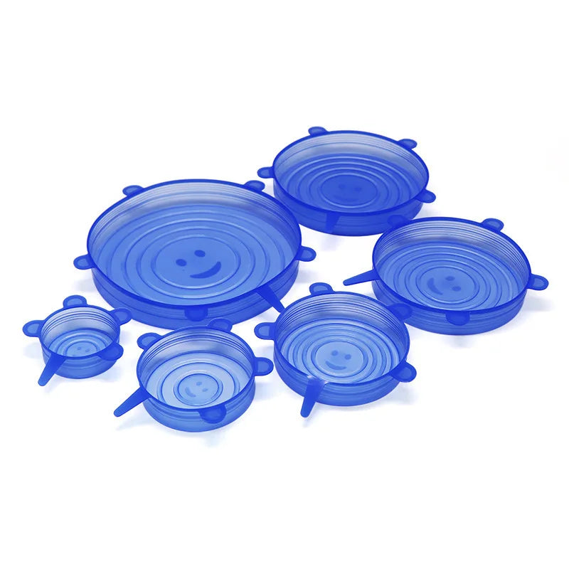 6pcs/set Food Grade Silicone Preservation Cover Reusable Airtight Food Universal Dish Stretch Round Lids For Kitchen Accessories