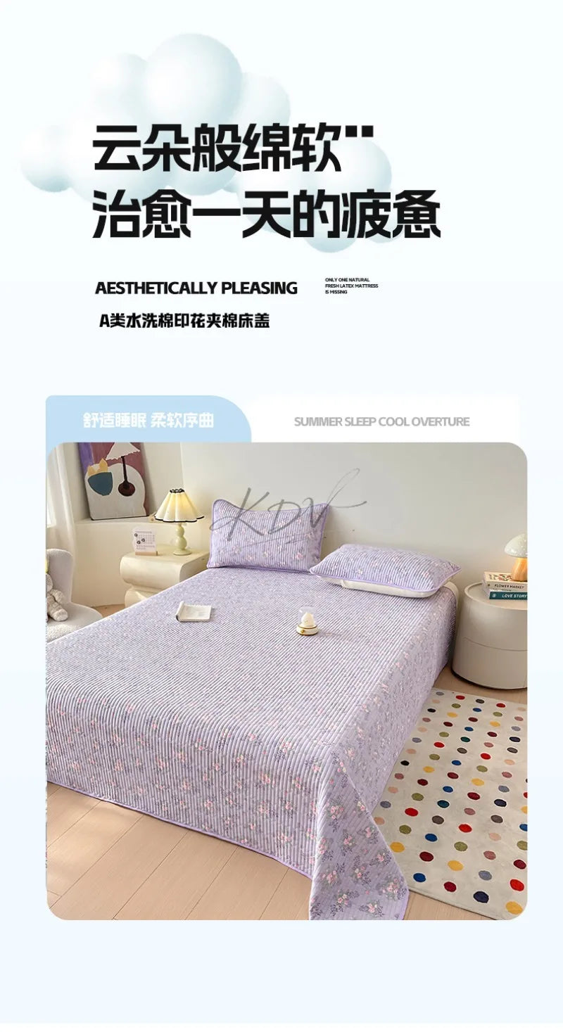 Thickened Quilted Bedspread for Single Double Bed Floral Soft Breathable Summer Quilt Machine Washable Dust-proof Bed Cover Set