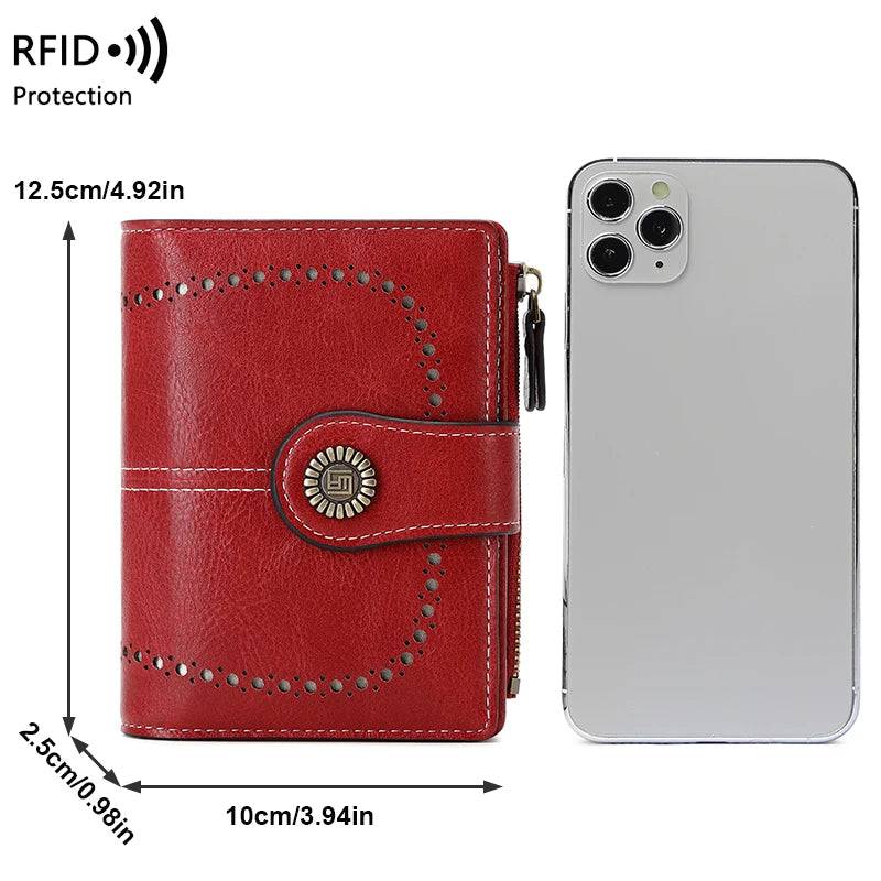 RFID Anti-Theft Retro Wallet for Women, Multi-Card Zipper, Zipper Buckle, Fashion Coin Wallet, Multi-functional Short Wallet