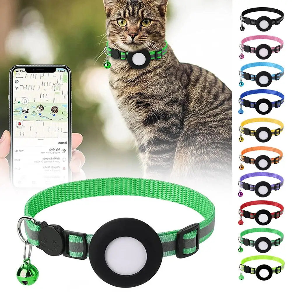 Pet Cat GPS Protective Sleeve With Bell Cute Reflective Cat Collar Address Night Tracking Cover Anti-Lost Cat Necklace