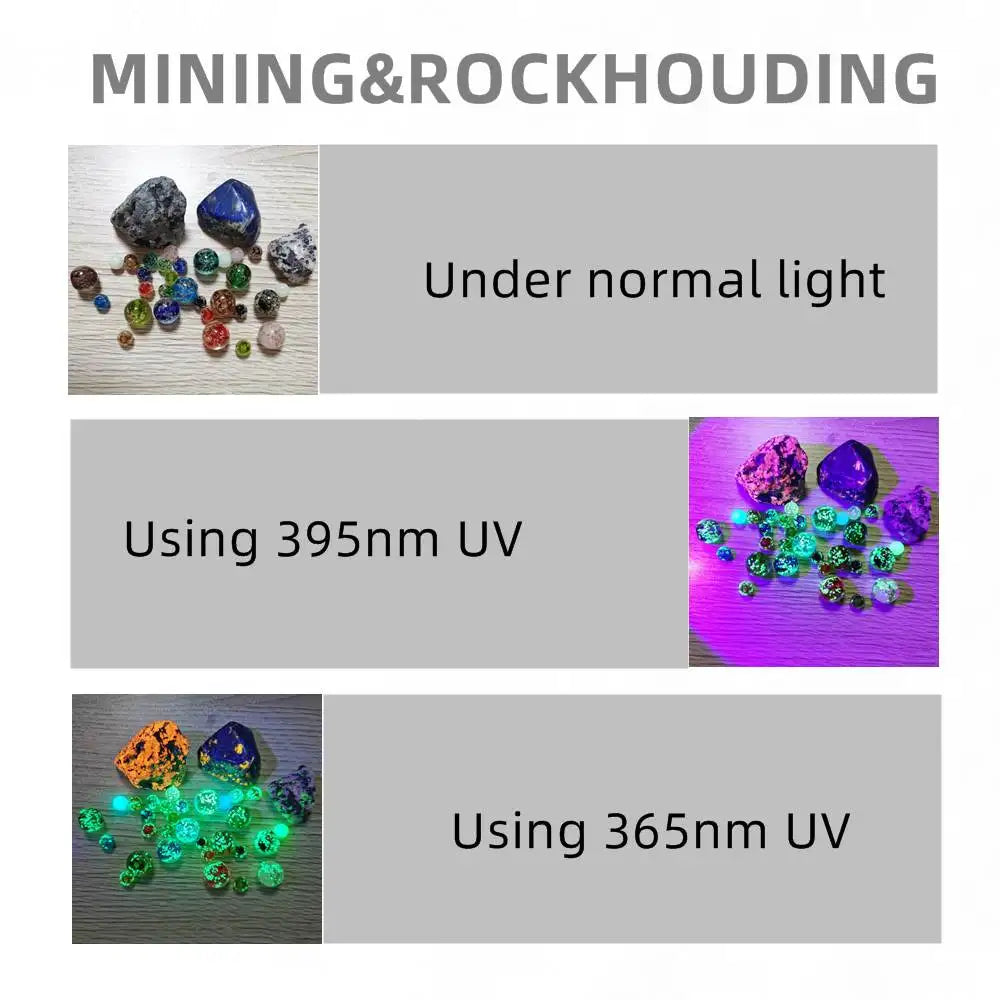 20W 395/365nm UV Flashlight USB Rechargeable Blacklight Curing Cat Tinea Pet Urine Stain Marker Leakage Ore Money Scorpion Light