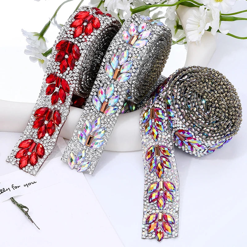 Rhinestone Trim Crystal Beaded Ribbon Sparkling Mesh Rhinestone Applique Trim for Dress Sewing Wedding Decoration DIY Craft