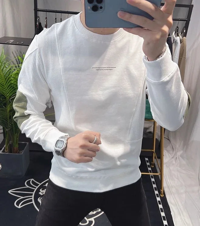 Slim Fit Black Hoodieless Sweatshirt for Men Round Neck Pullover White Male Clothes Crewneck Emo High Quality S Luxury Cheap Top