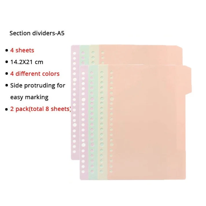 A4/B5/A5 Loose Leaf Refill Binder Notebook Blank/Line/Grid/Cornell Replacable Metal