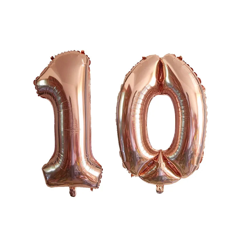 2pcs 32inch Rose Gold Balloon Number Banner 18 25 30 40 50 60 Birthday Party Decoration Kids Adult Anniversary Digit Foil Ballon
