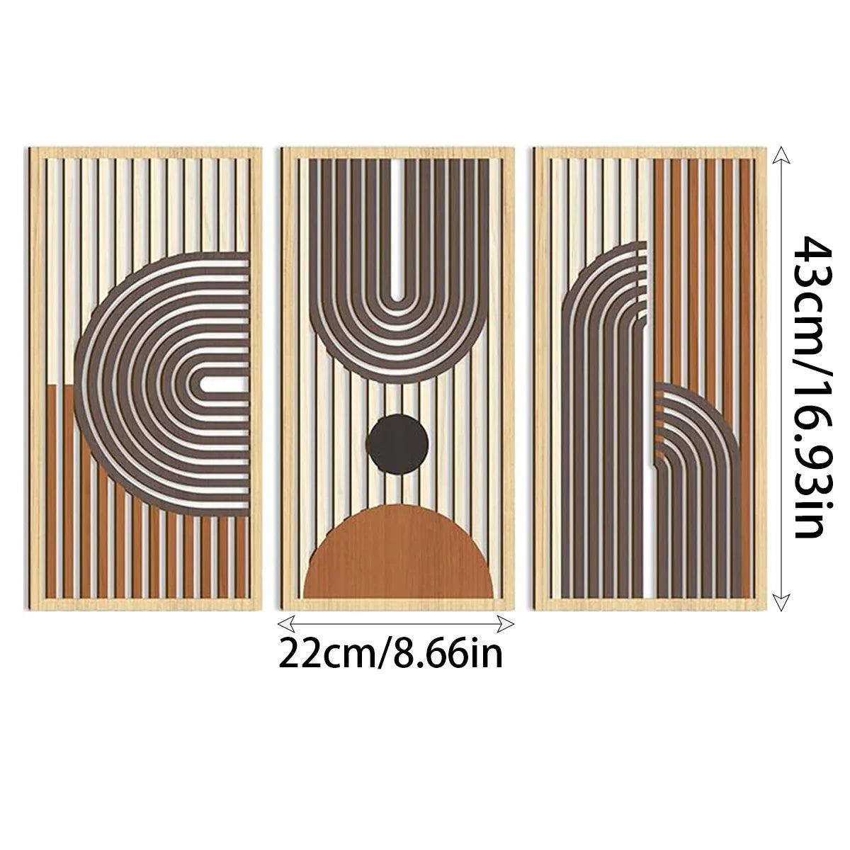 3pcs Bohemian Style Hollow Wooden Wall Art Abstract Geometry Decorative Pieces for Bedroom Living Room Dining Room Porch