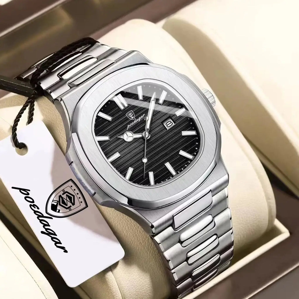 Poedagar Square Luxury Men Wristwatch Waterproof Luminous Date High