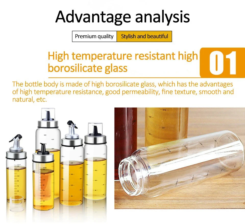 180/300/500ml Cooking Seasoning Oil Bottle Sauce Bottle Glass Storage Bottles for Oil and Vinegar Oil Dispenser For Kitchen