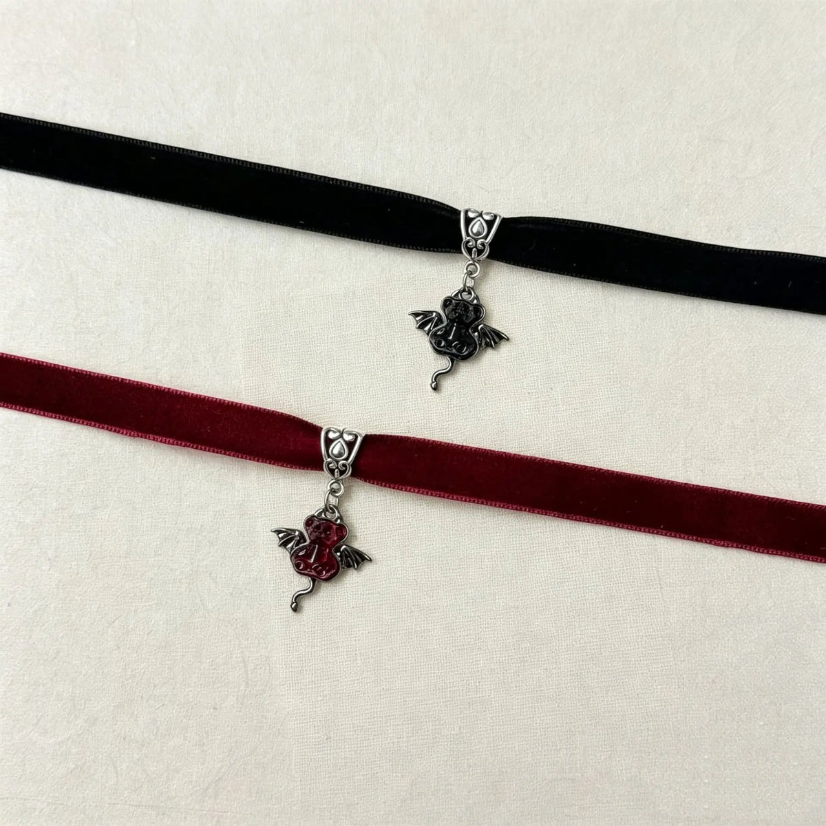 Gothic Black Velvet Choker Little Demon Bat Charm Pendant Necklace