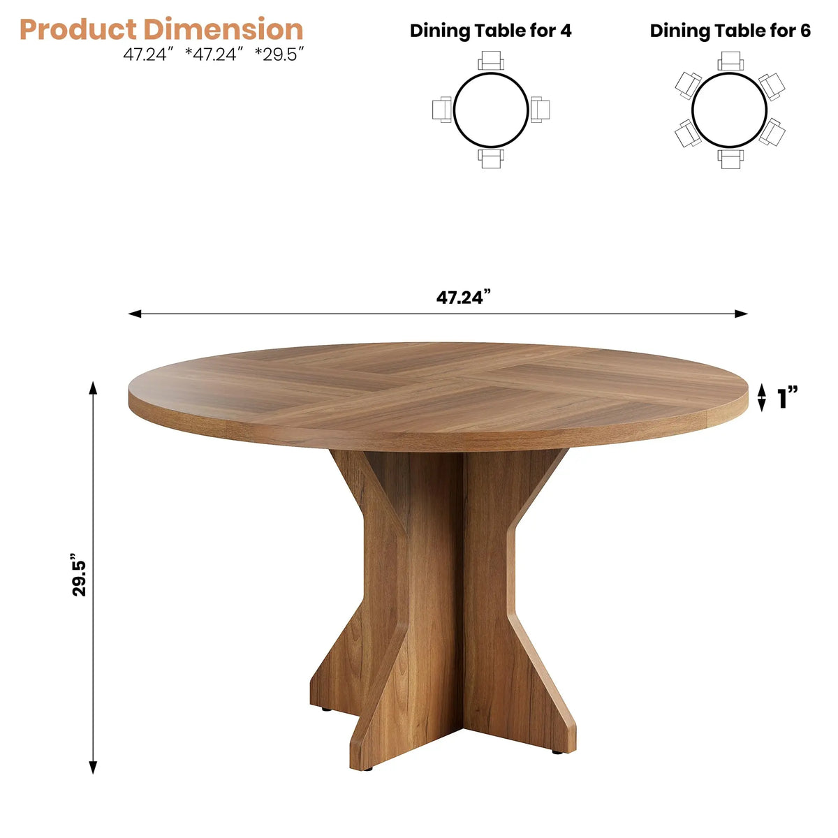 47-Inch Round Pedestal Dining Table, Modern