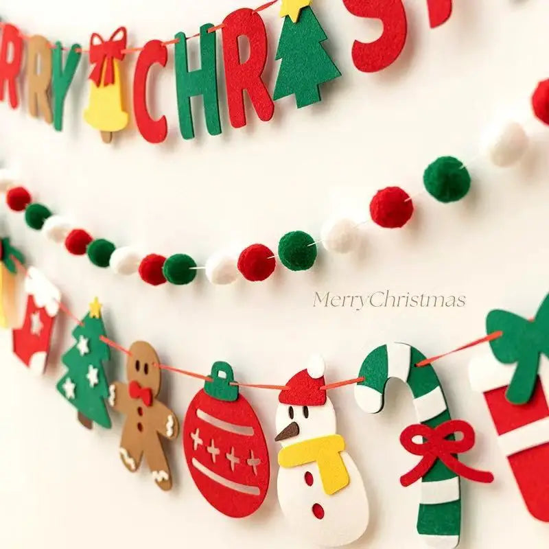 Merry Christmas Handmade DIY Pull Flag Christmas Party Wall Luminous Banner Home Christmas Decorations Room Background Decor