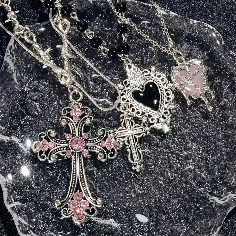 Y2K Sweet Cool Girl Personalized Creative Cross Love Pendant Necklace
