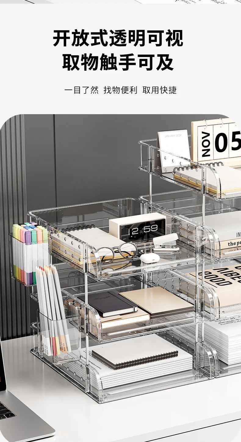File Organizer Desktop File Storage Clear Transparent Multi-layer Stackable Rack Office Desk Organizer for Home or Office Use