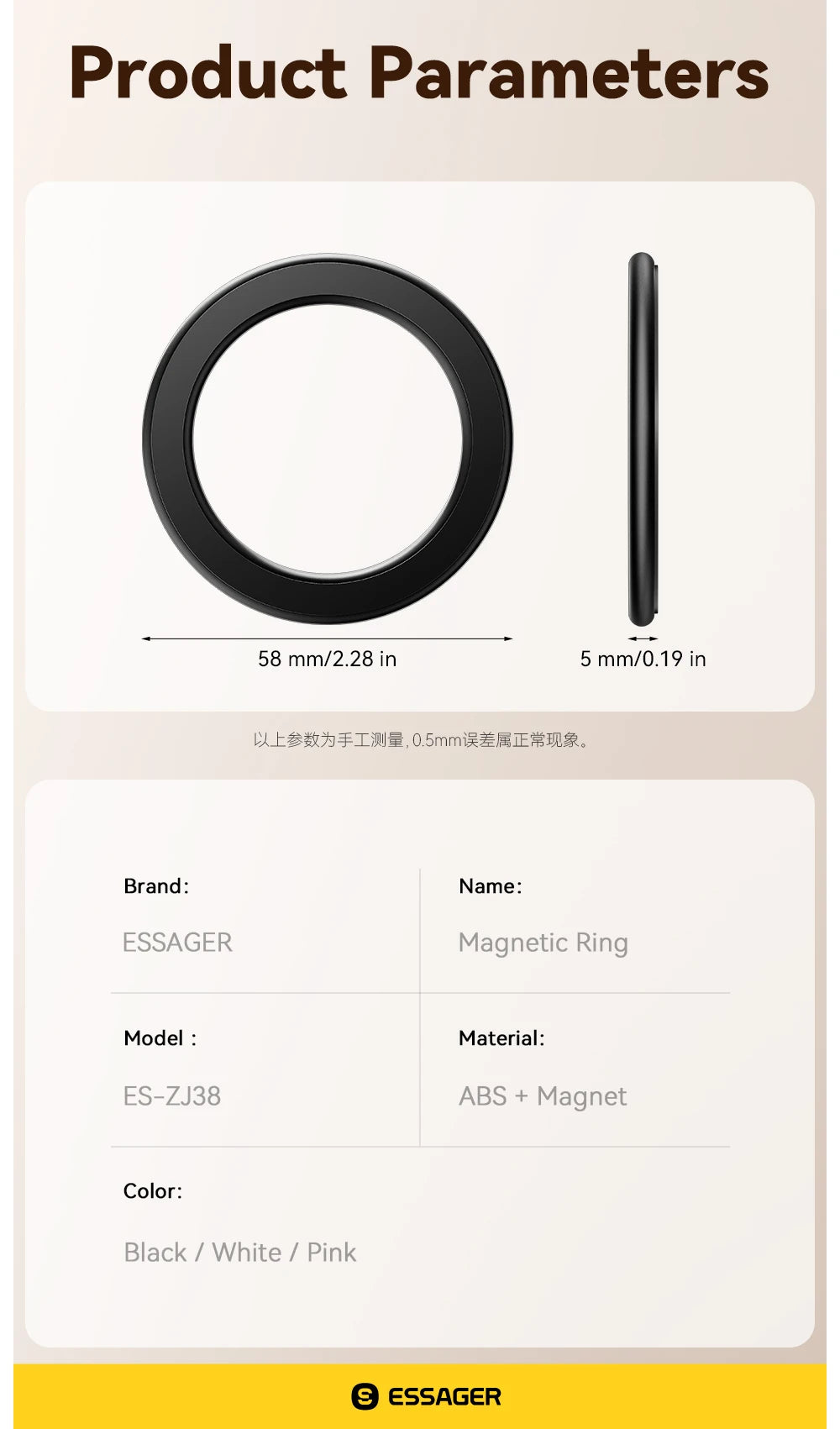 Essager Magnetic Metal Ring for Magsafe iPhone 16 15 14pro Android Phones Plate Sticker Rings For Magsafe Wireless Charger Stand