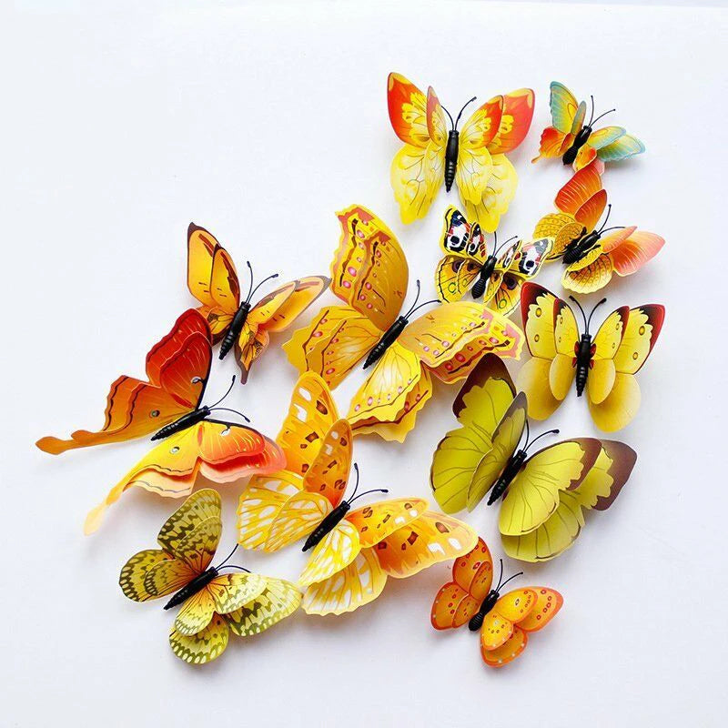 12Pcs Double Layer 3D Butterfly Wall Stickers Home Room Decor Butterflies For Wedding Decoration Magnet Fridge Decals