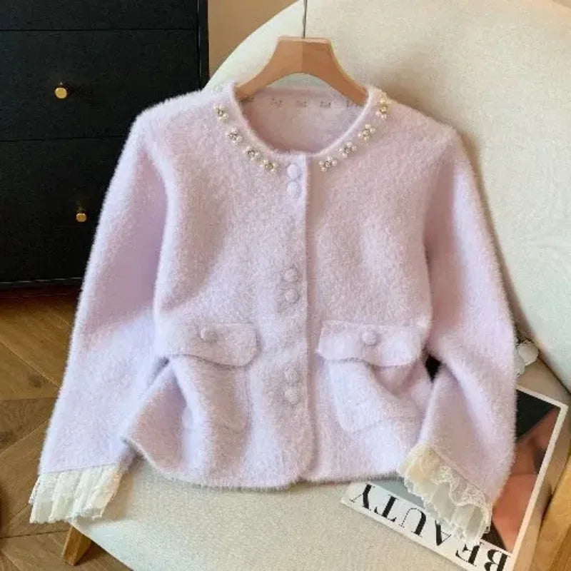 Autumn Winter 2026 Imitation Mink Velvet Loose Women's Knitting Cardigan Sweater Coat Be All-match Casual Ladies Sweater Jacket