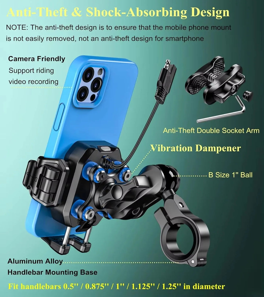 Upgraded Motorcycle Phone Holder 15W Wireless Charger QC3.0 USB Fast Charging Moto Handlebar Bracket GPS Shockproof Stand
