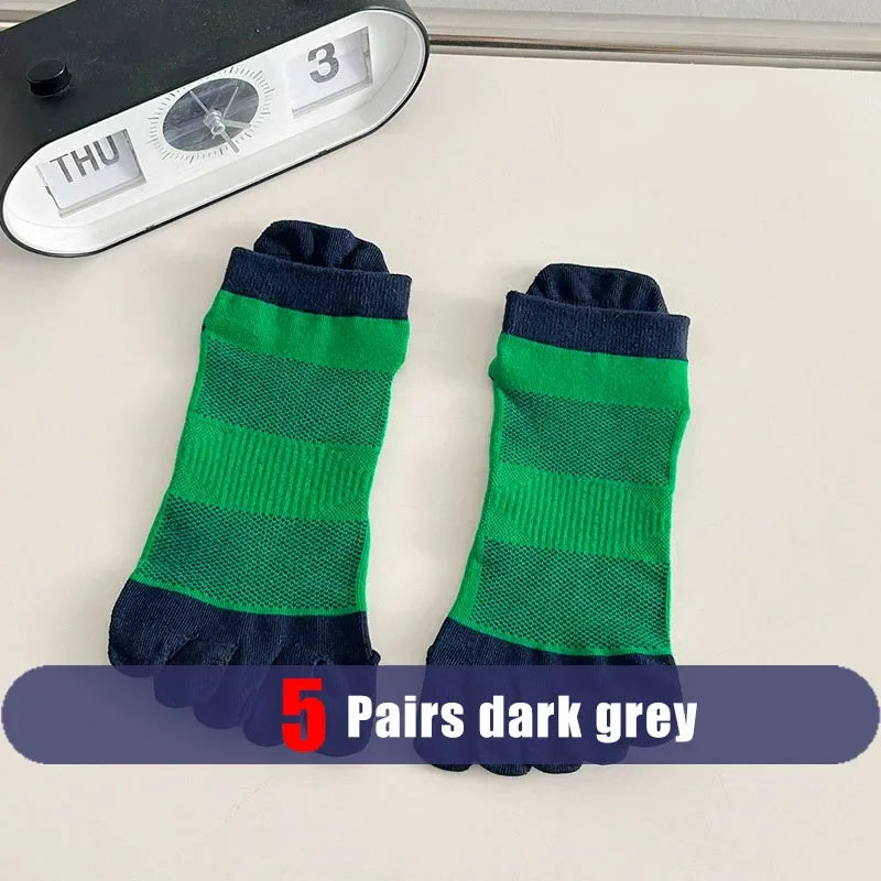 5 Pairs Mans Five Finger Socks Cotton Ankle Mesh Compression Soft Elastic Endurable Breathable Sweat-Absorbing Toe Sport Socks
