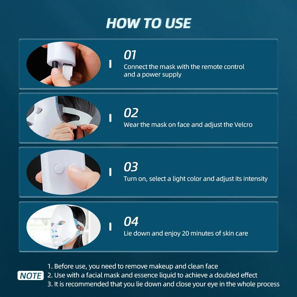 LED Face Mask 7 Colors LED Photon Facial Mask Skin Rejuvenation Face Beauty Mask