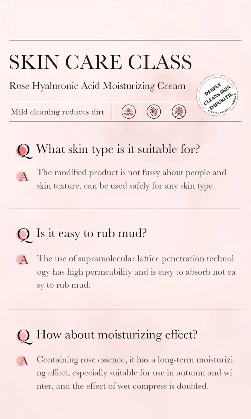BIOAOUA Hyaluronic Acid Rose Essence Cream Shrink Pores Anti-oxidation Lock Water Hydrating Moisturizing Face Cream Skin Care