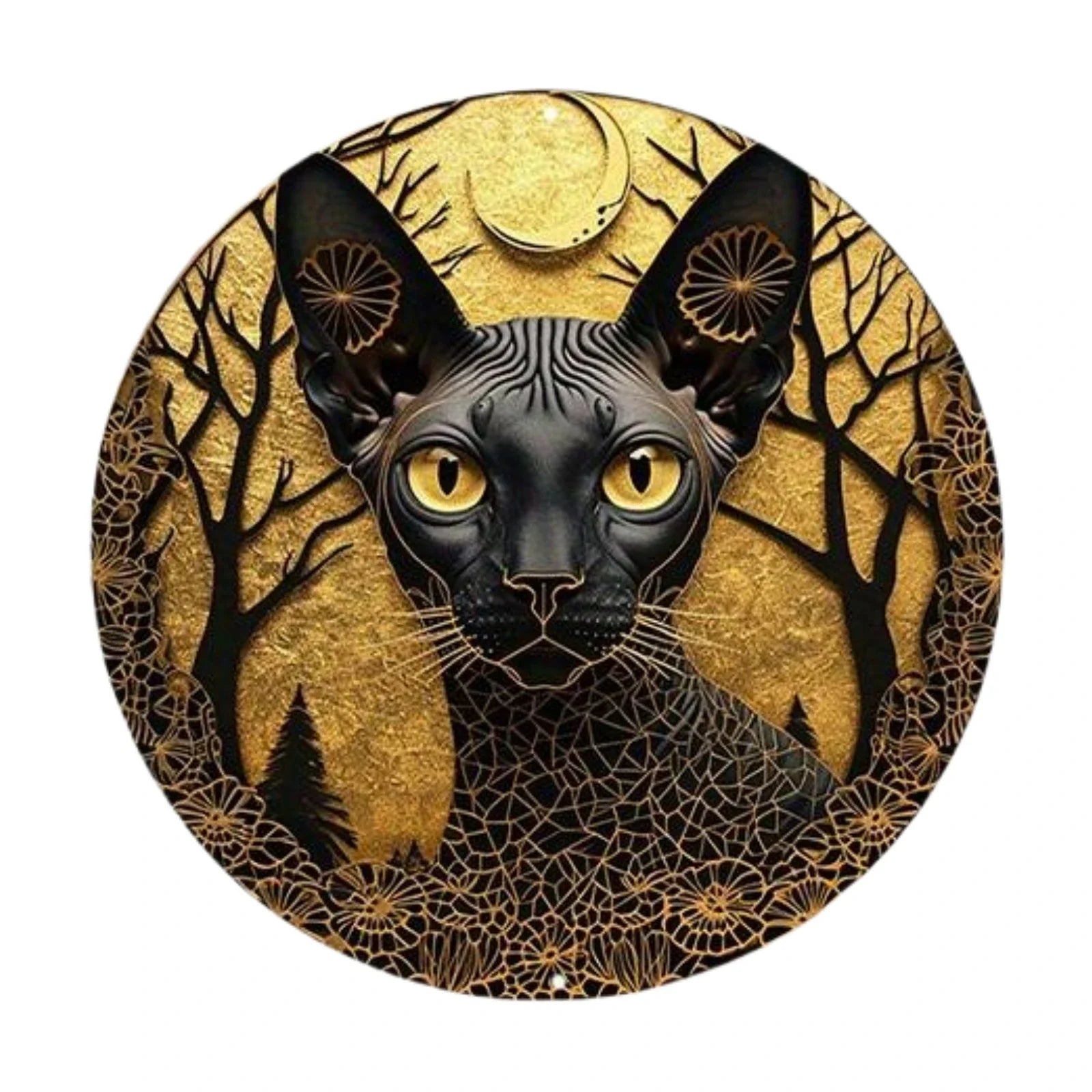 Cute Black Cat Gift Theme Round Metal Aluminum Sign Art Desktop Decorative Plates for Bar Cafe Club Yard Home Office Wall Decor