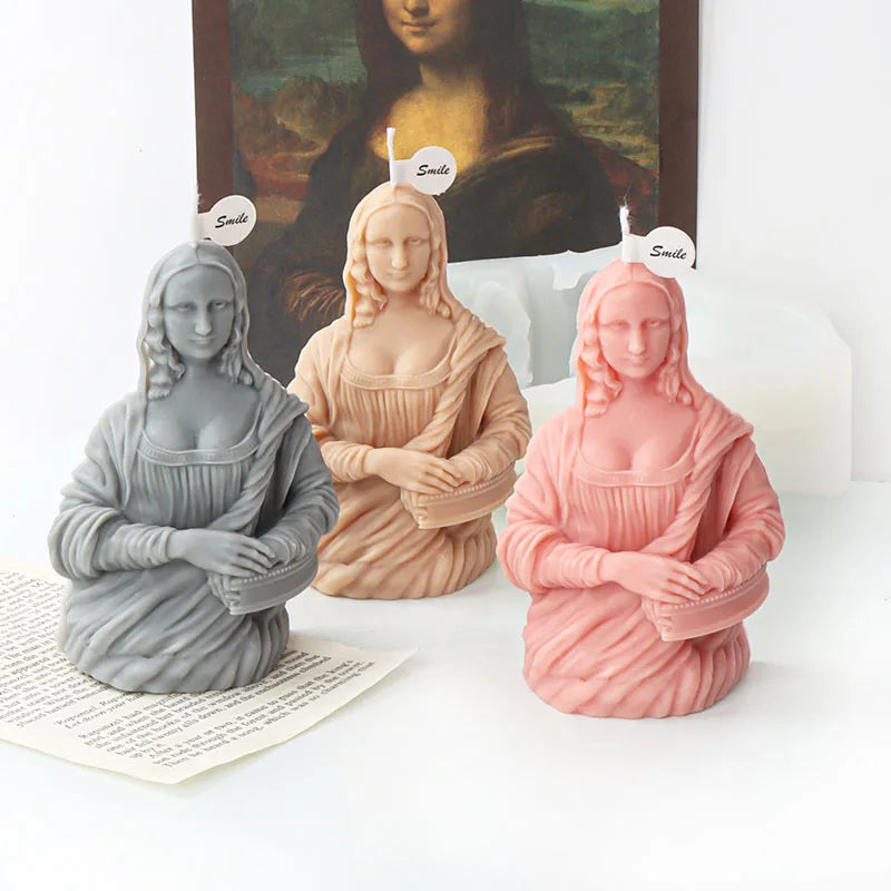 DIY Smiling Mona Lisa Candle Silicone Mold Art Abstract Female Bust Sculpture Gypsum Candle Making Resin Mould Craft Home Decor