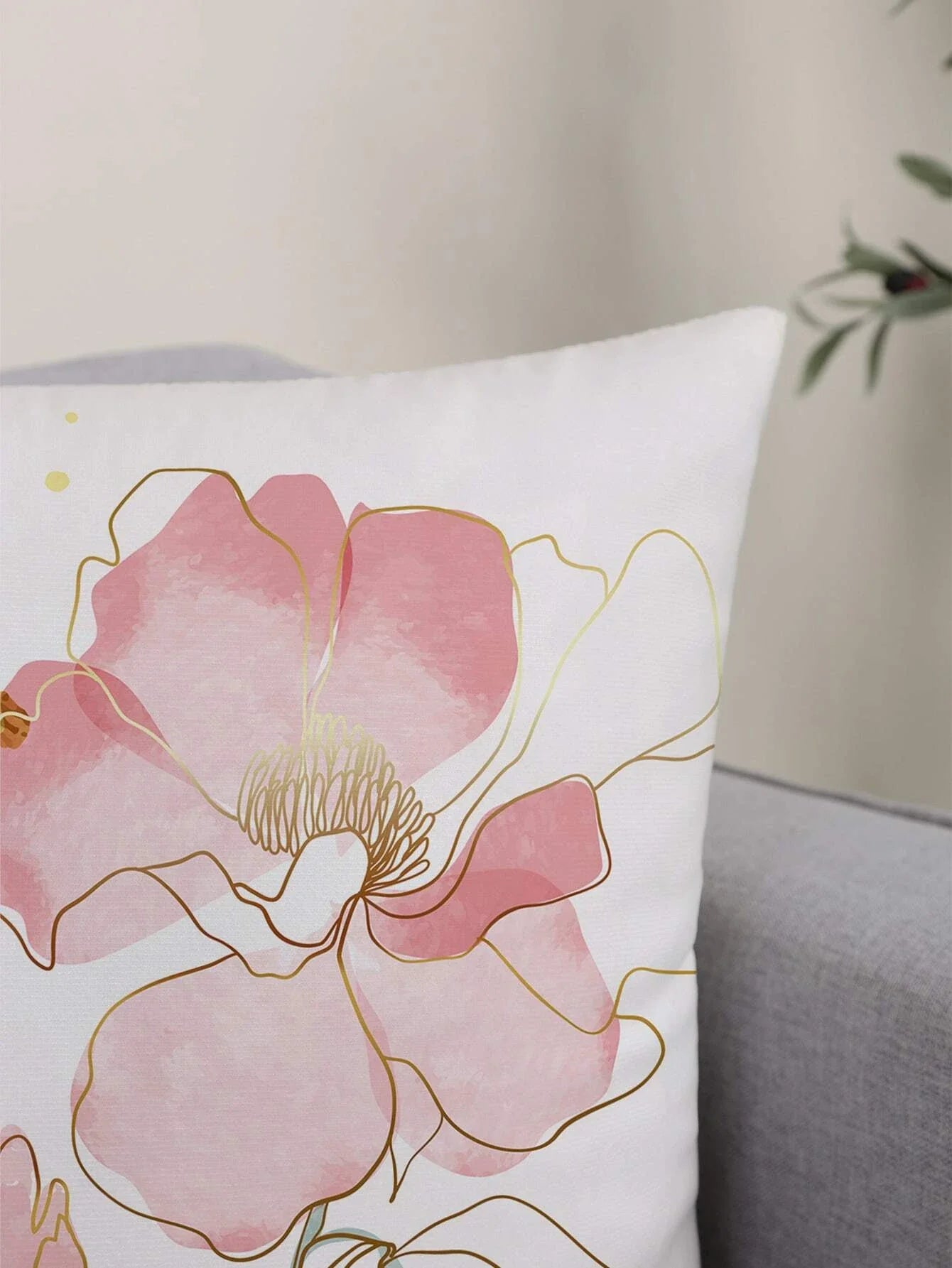 1pc Floral Print Cushion Cover Without Filler, Modern Throw Pillow Case For Sofa, Home Decor Party Decoration 17.7in