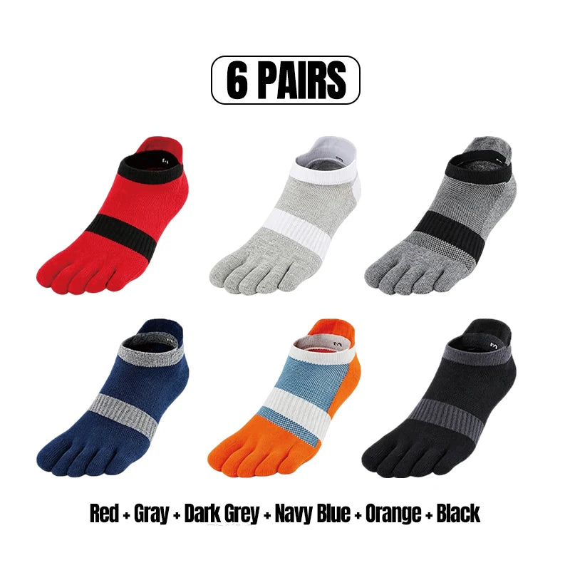 1/5 Pairs Men's Mesh Toe Socks Color Block Striped Low Cut Five Finger Running Sport Socks Breathable Anti-Bacterial Toe Socks
