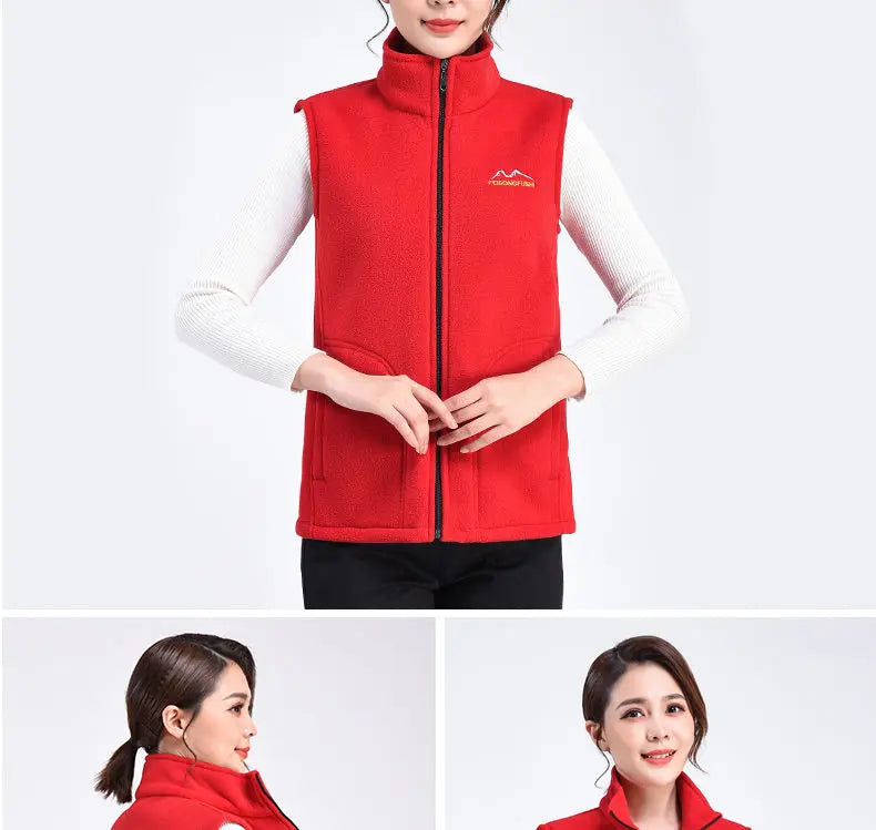 Autumn Winter Fleece Vest Women Stand Collar Zipper Sweatshirt Sleeveless Cardigan Warm Waistcoat Solid Tankcoat Women Clothing
