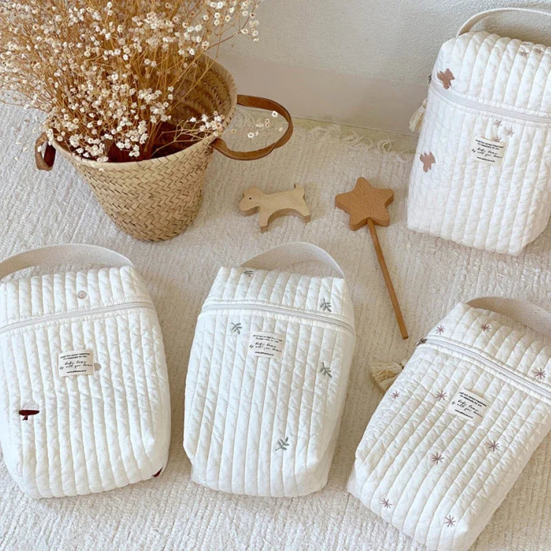Embroidery Portable Nappy Mommy Bag Stroller Hanging Bag Zipper