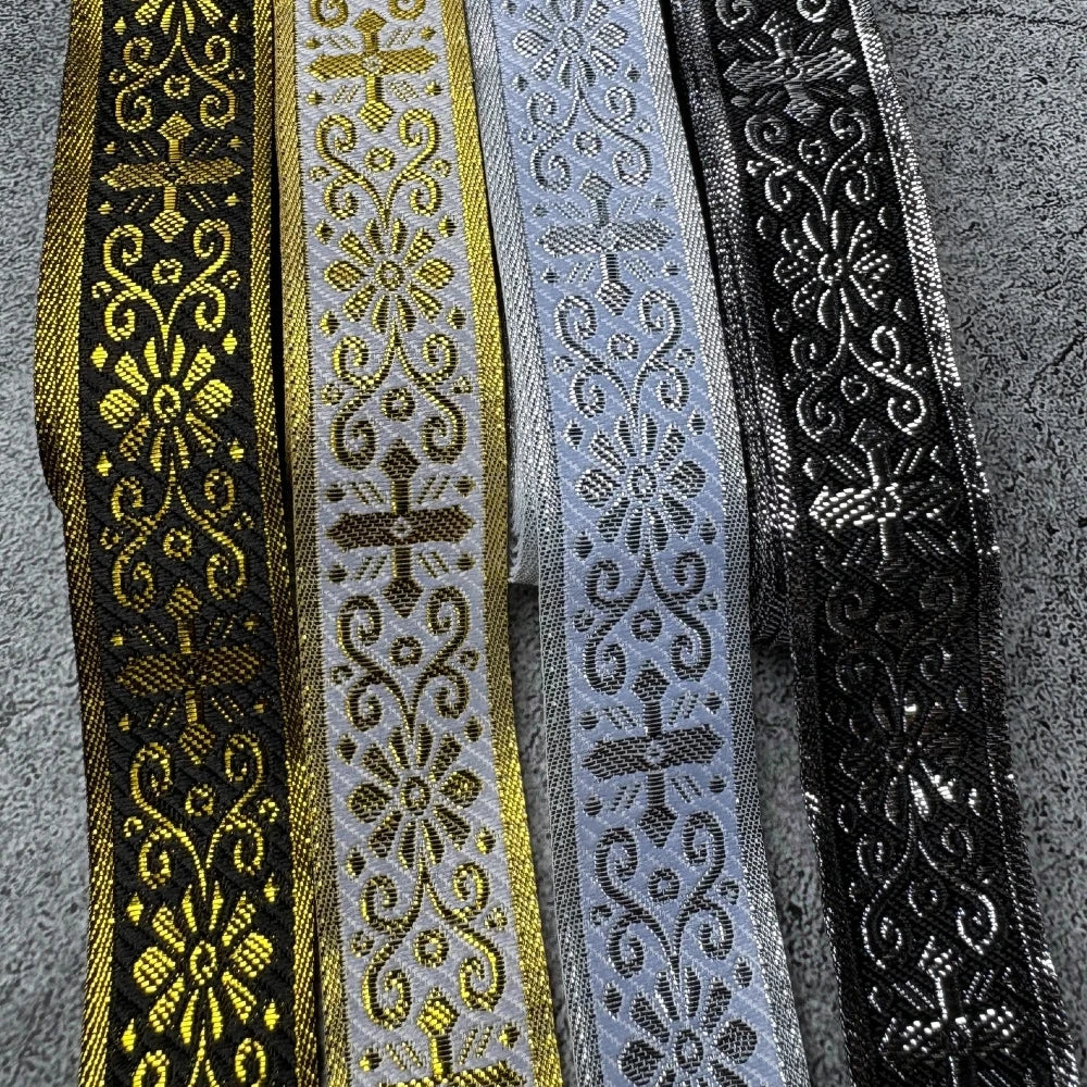 7 Meters 1 Inch 25MM Gold Color Silver Color Vintage Ethnic Embroidery Ribbon Boho Lace Trim DIY Clothes Bag Embroidereds Fabric