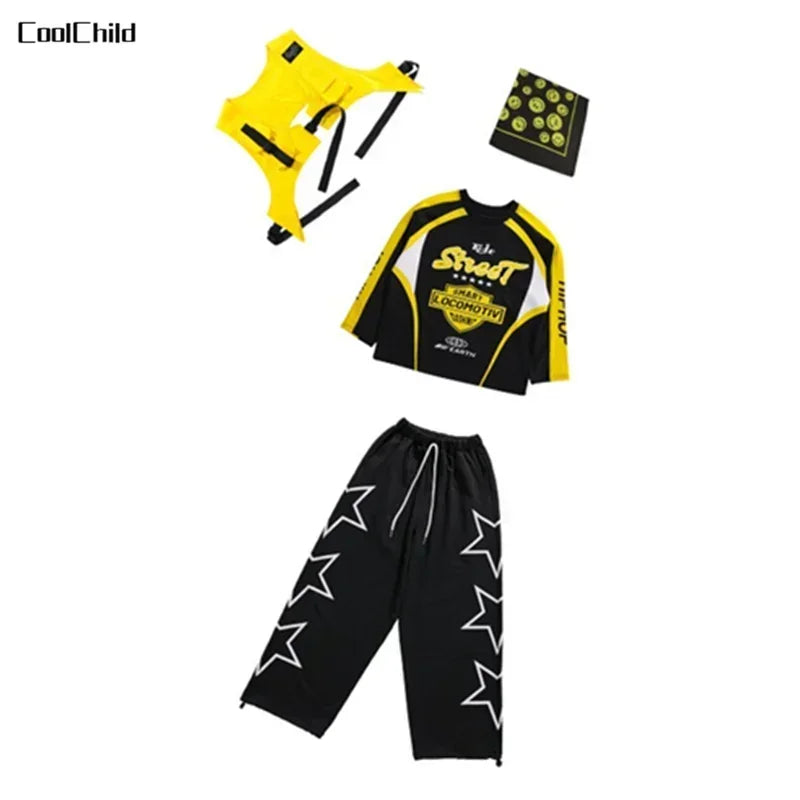 Boys K-pop Sweatshirt Fashion Vest Sweatpants Girls Hip Hop Joggers Pants Costumes Child Streetwear Kids Jazz Dance Clothes Sets