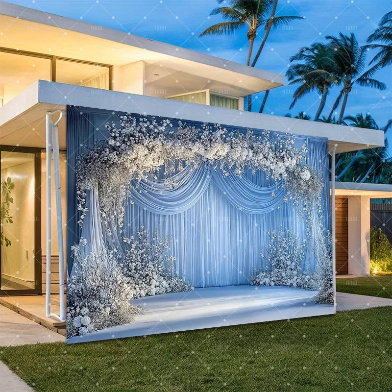 Blue Wedding Theme Party Decoration Backdrop Flower Butterfly