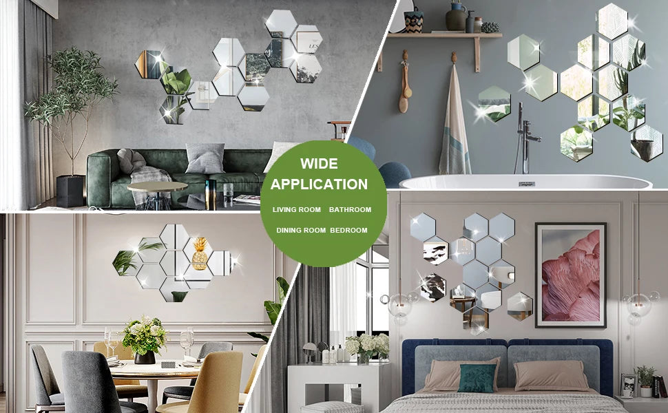 6/12pcs 3D Mirror Wall Sticker Hexagon Decal Home Decor DIY Self-adhesive Mirror Decor Stickers Art Wall Decoration 126mm Large