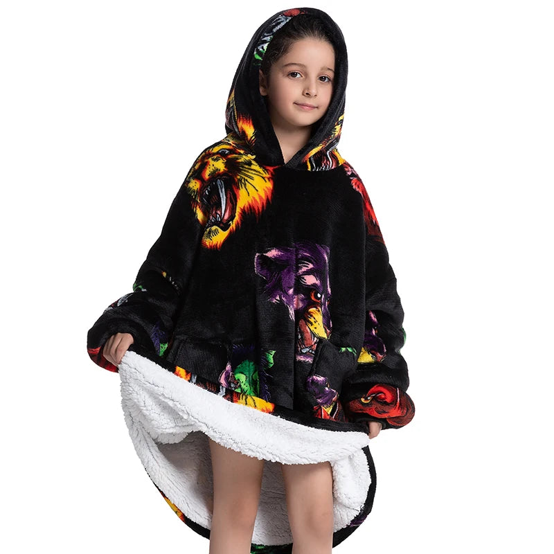 Winter Hoodies Sweatshirt Women Men Pullover Fleece Giant TV Oversized Blanket with Long Flannel Sleeves