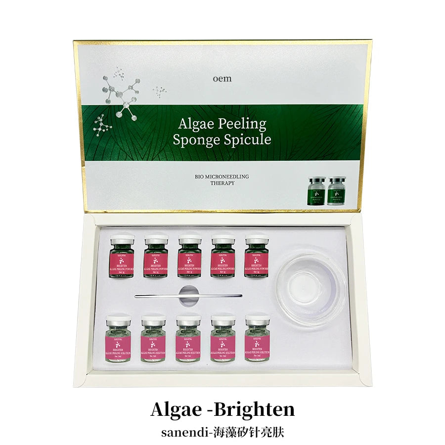 10 Vials Algae Peeling Powder DIY Facial Mask Sponge Spicules Natural Seaweed Skin Care Repair Acne Clean Pores 5 Pairs