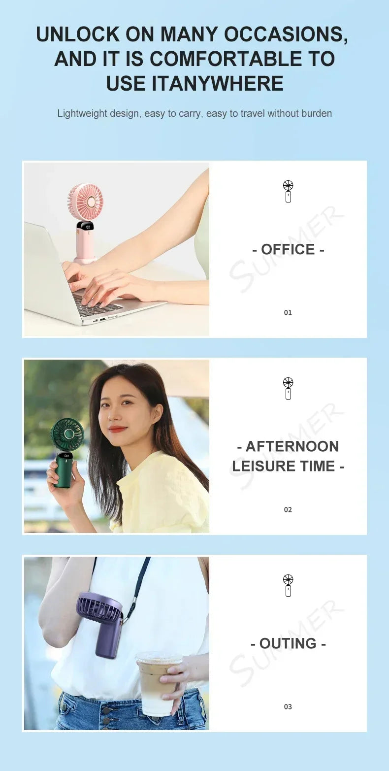 Portable Neck Fan with LED Display & Phone Stand – 1800mAh Rechargeable