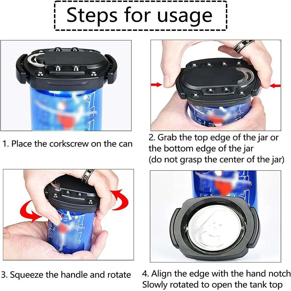 Beverage Top Cutter 2 in 1 Multifunctional Can Opener Non-slip Effortless Bottle Opener Quick Black Corkscrew Bar