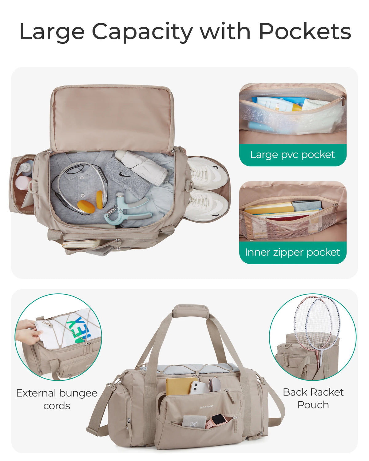 Bagsmart 4-IN-1 Duffle Bags for Women Lightweight Gym Bag