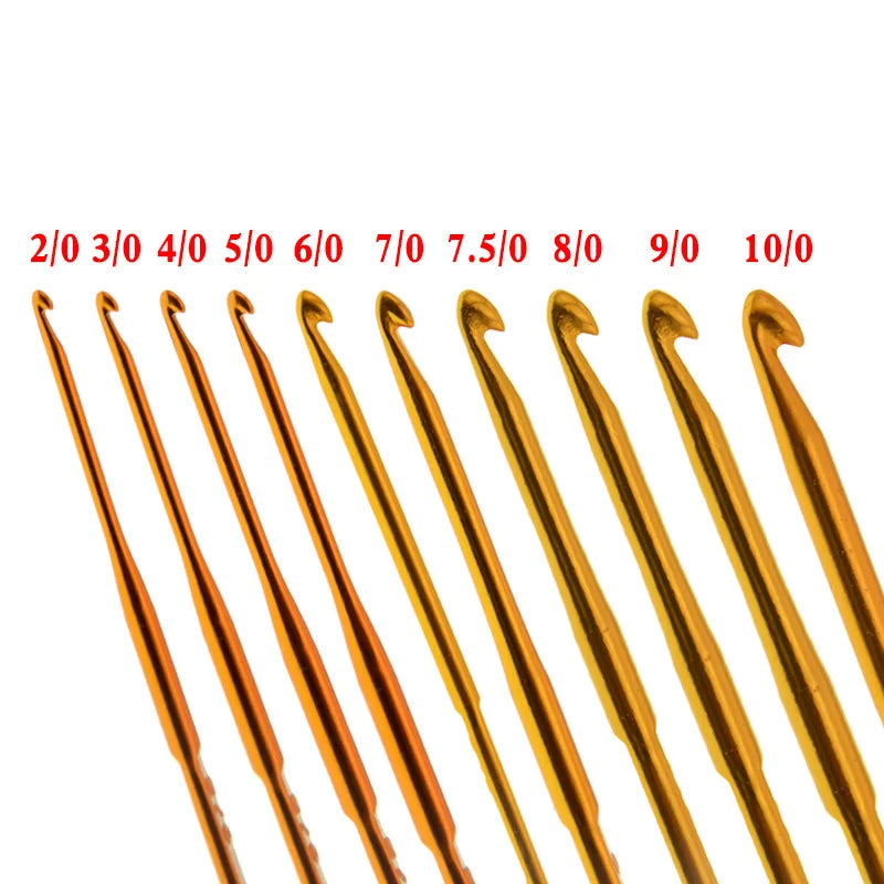 10Pcs/set Double End Crochet Hook Set Golden Aluminum Crochet Needles Knitting Crochet Markers Ring Knitting Stitch Markers