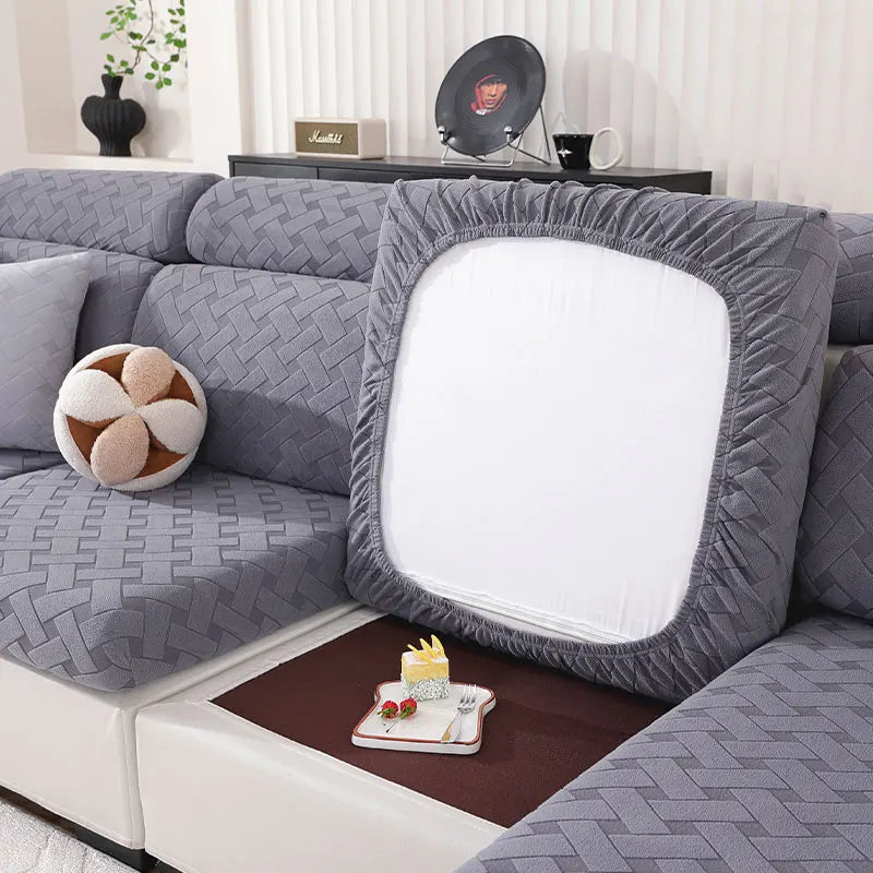 Solid-Color Interwoven Jacquard Sofa Cushion Covers Modular Sofa Set Removable Stretch Spandex Sofa Covers For Office Decor