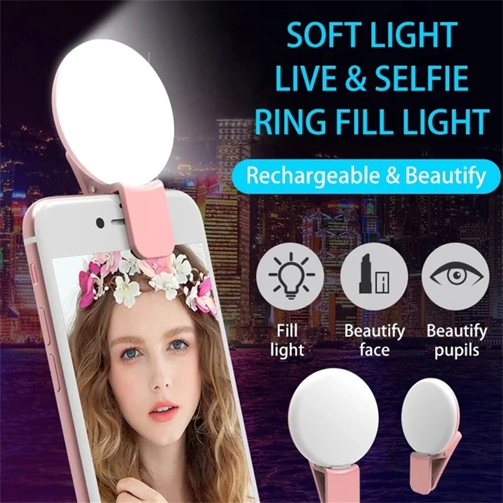 Portable LED Lamp Phone Live Video Beauty Light Universal Mobile Phone Selfie Fill Light USB Charge Photography Clip Ring Light
