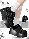 Y2K Subculture Dark Punk Style Denim Platform Muffin Shoes