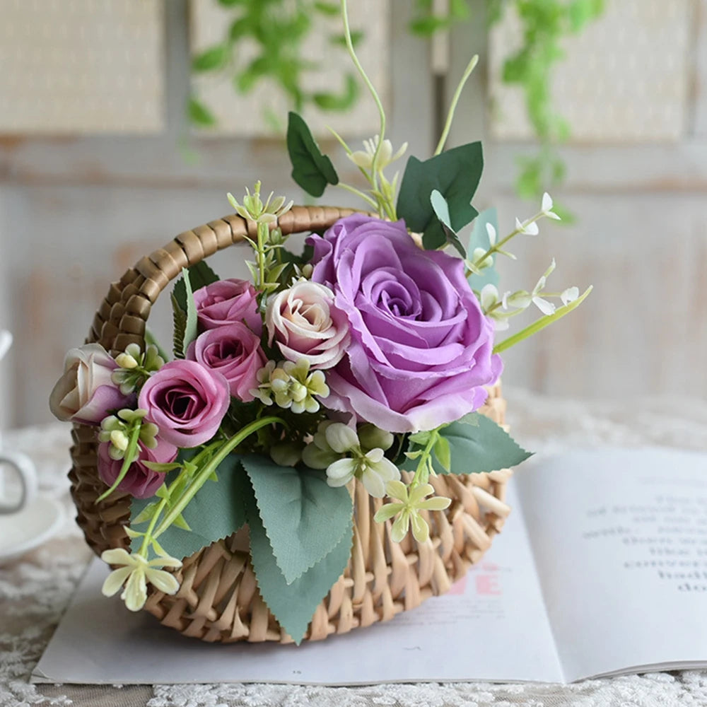 Wicker Basket Woven Basket With Handle Wedding Flower Girl Baskets Sturdy Picnic Home Decor